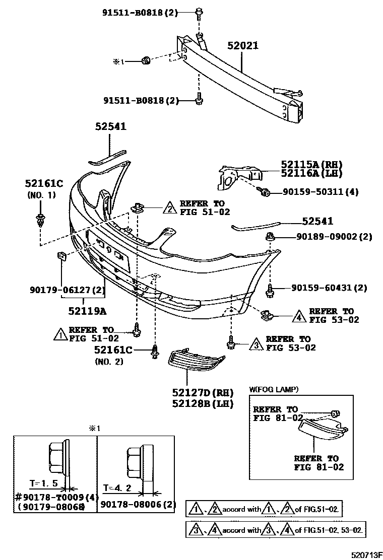 Toyota COROLLA 前保险杠及附件 EPC diagram — 520713F