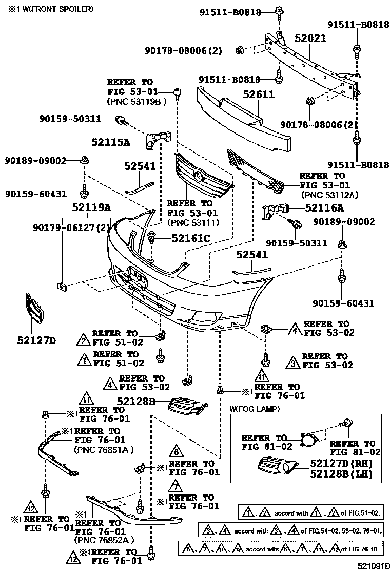 Toyota COROLLA 前保险杠及附件 EPC diagram — 521091D