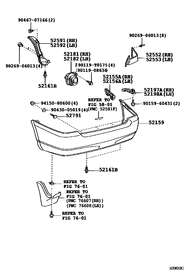Toyota COROLLA 后保险杠及附件 EPC diagram — 520833C
