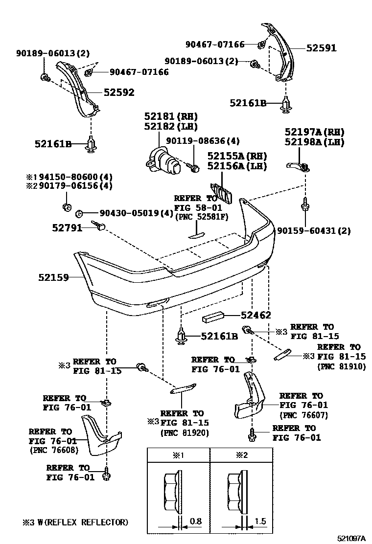 Toyota COROLLA 后保险杠及附件 EPC diagram — 521097A