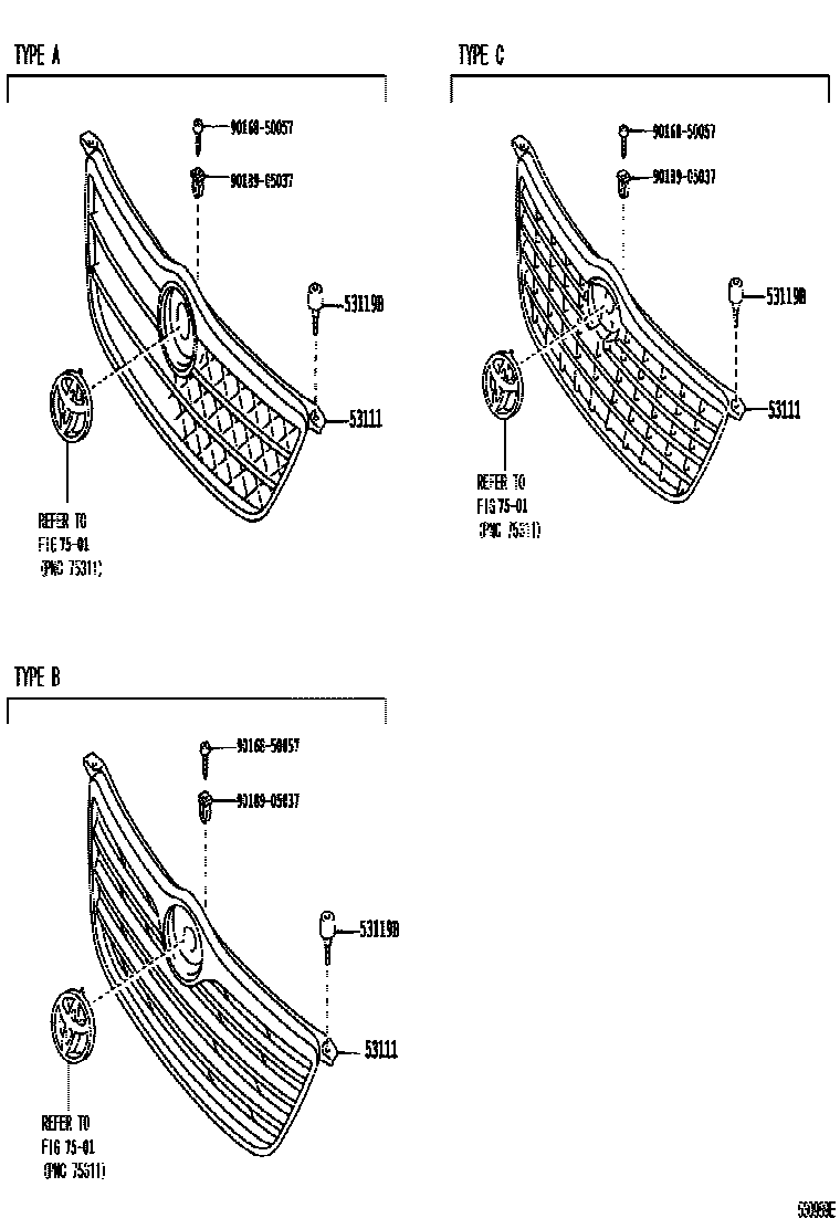 Toyota COROLLA radiator grille EPC diagram — 530989E