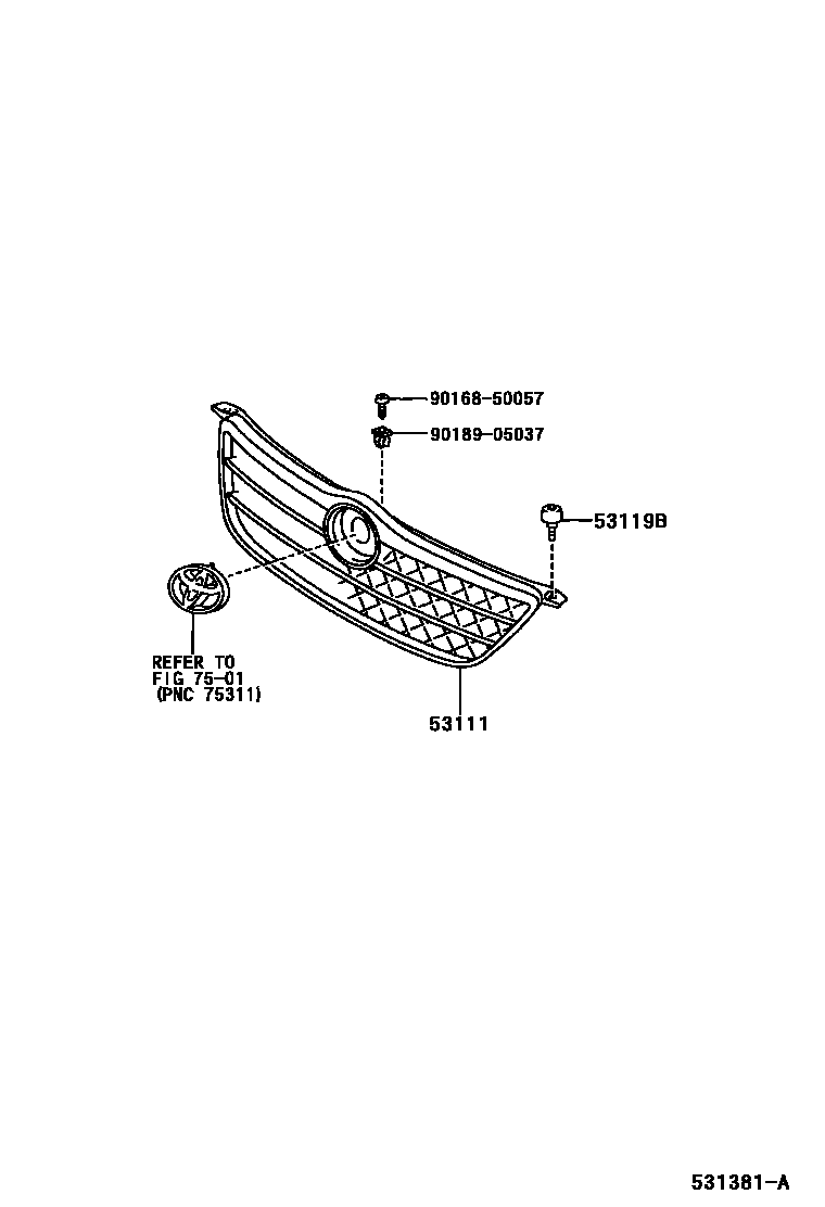 Toyota COROLLA radiator grille EPC diagram — 531381A