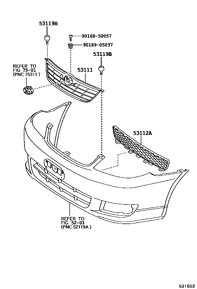 Toyota COROLLA radiator grille EPC diagram — 531653