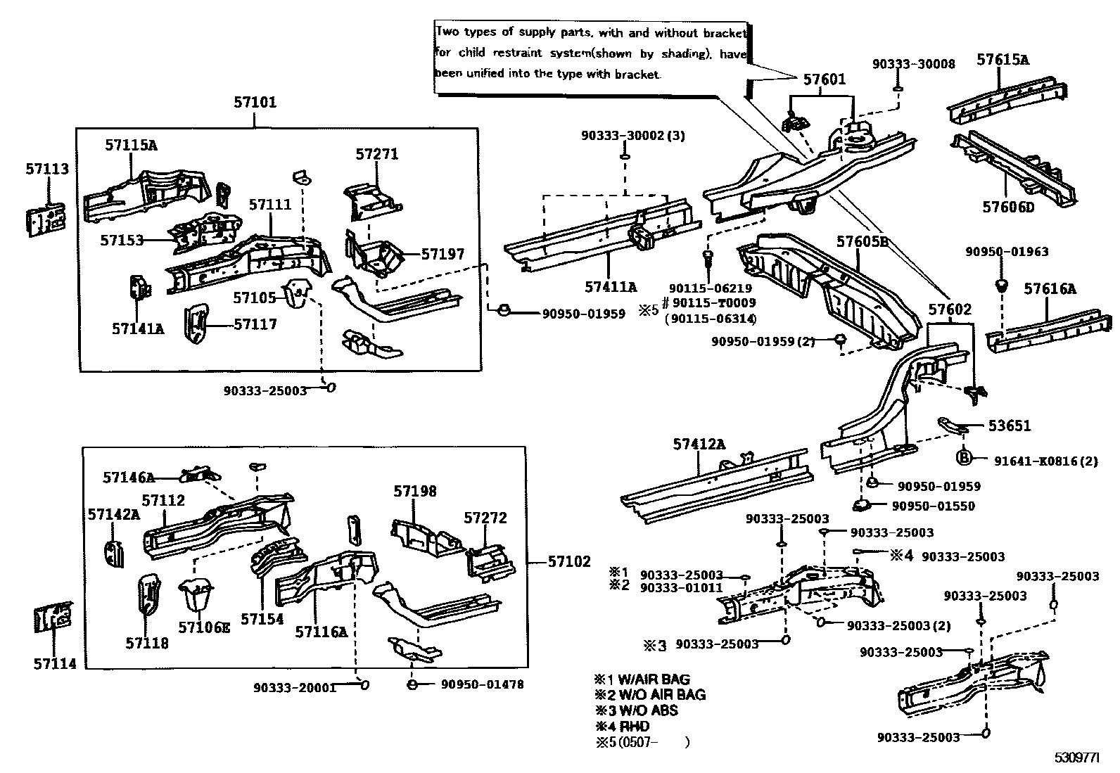 Toyota COROLLA Floor stringers EPC diagram — 530977I