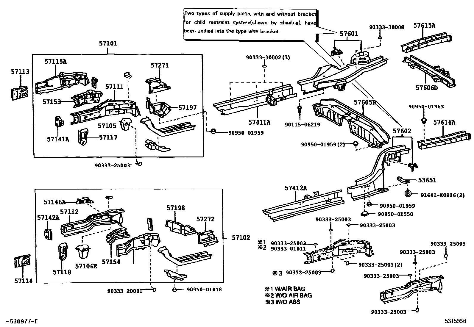 Toyota COROLLA Floor stringers EPC diagram — 531566B