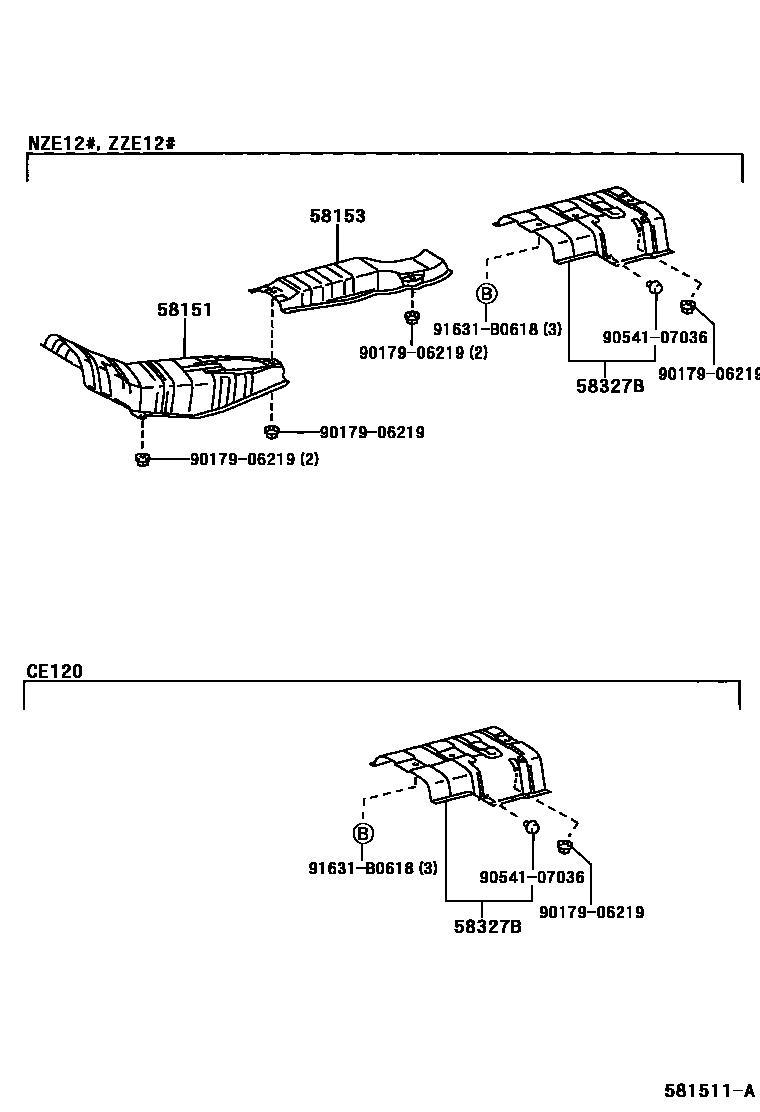 Toyota COROLLA 地板隔热垫 EPC diagram — 581511A