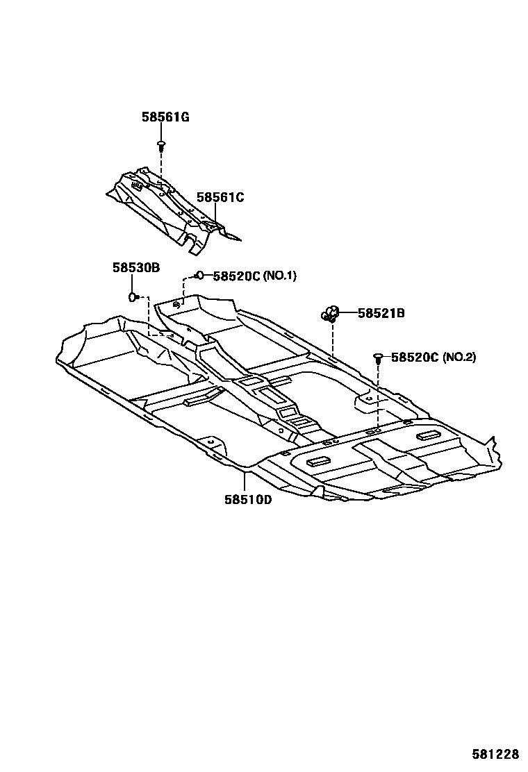 Toyota COROLLA 地板垫和地毯 EPC diagram — 581228