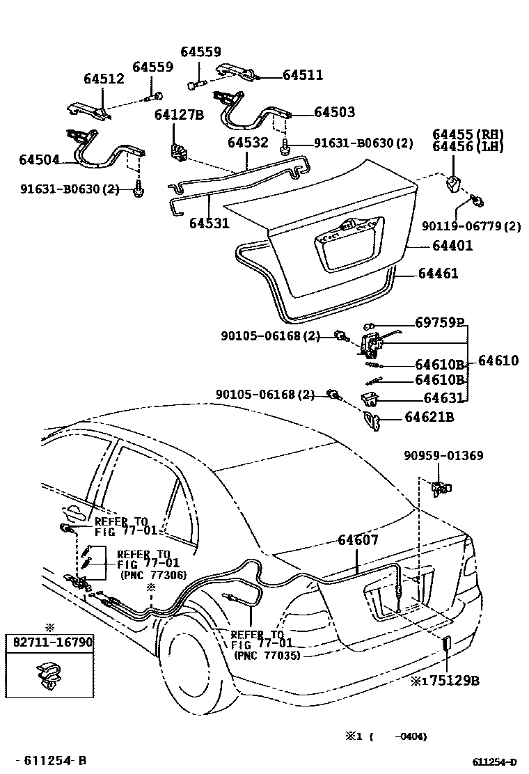 Toyota COROLLA 行李箱门和行李箱锁 EPC diagram — 611254D
