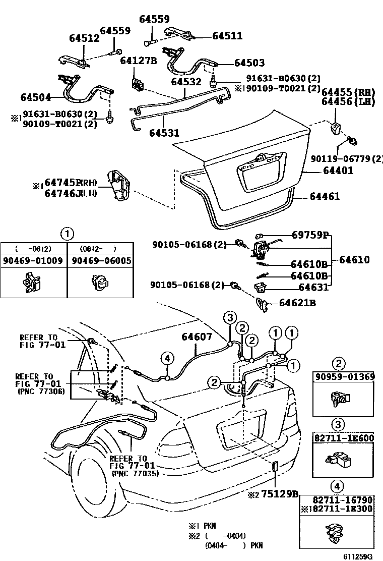 Toyota COROLLA 行李箱门和行李箱锁 EPC diagram — 611259G