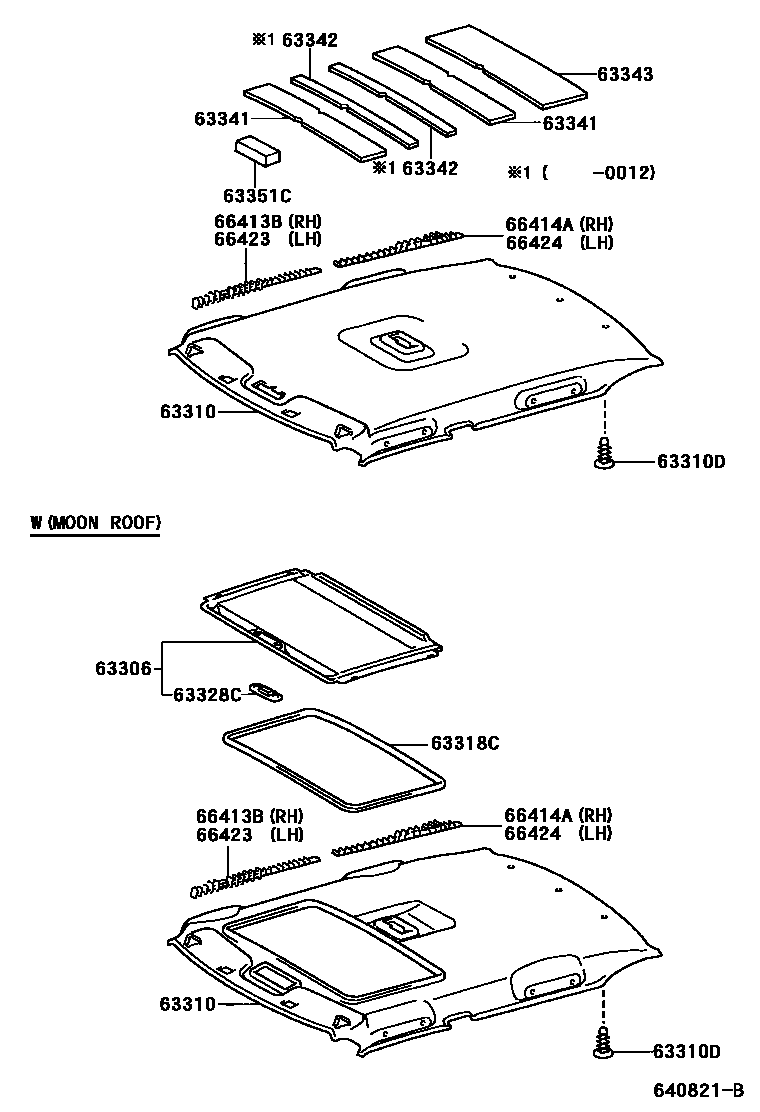 Toyota COROLLA 车顶内衬和消声垫 EPC diagram — 640821B