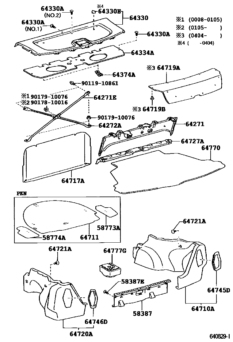 Toyota COROLLA 杂物箱板和行李箱垫 EPC diagram — 640829I