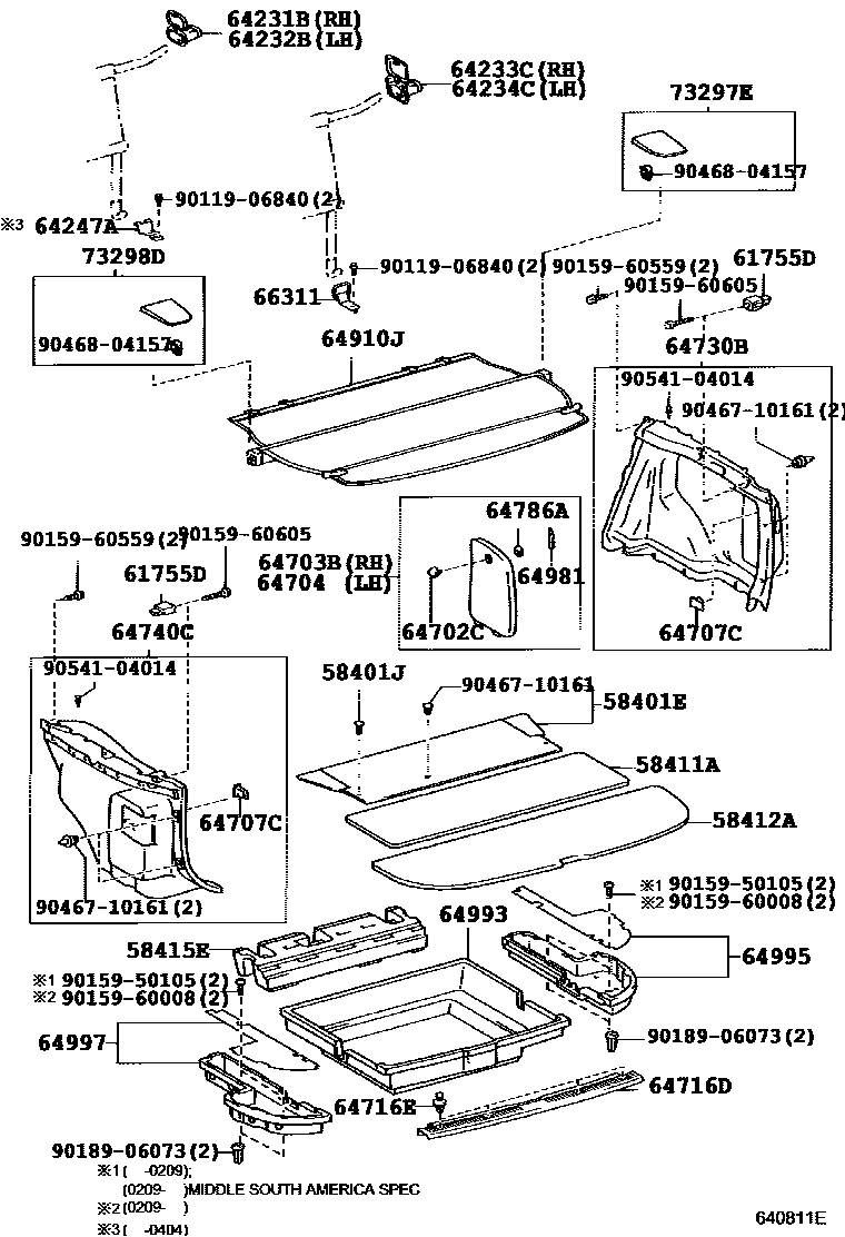 Toyota COROLLA 底板和底板装饰罩 EPC diagram — 640811E