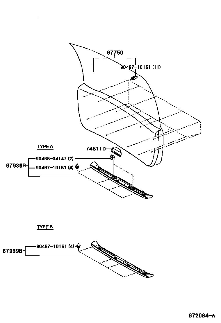 Toyota COROLLA 背门板和背门玻璃 EPC diagram — 672084A