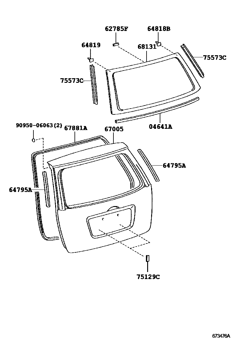 Toyota COROLLA 背门板和背门玻璃 EPC diagram — 673476A