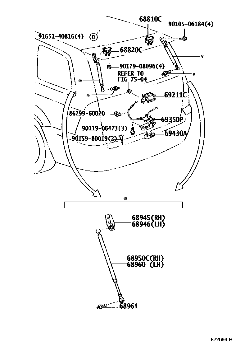 Toyota COROLLA 背门锁和背门把手 EPC diagram — 672094H