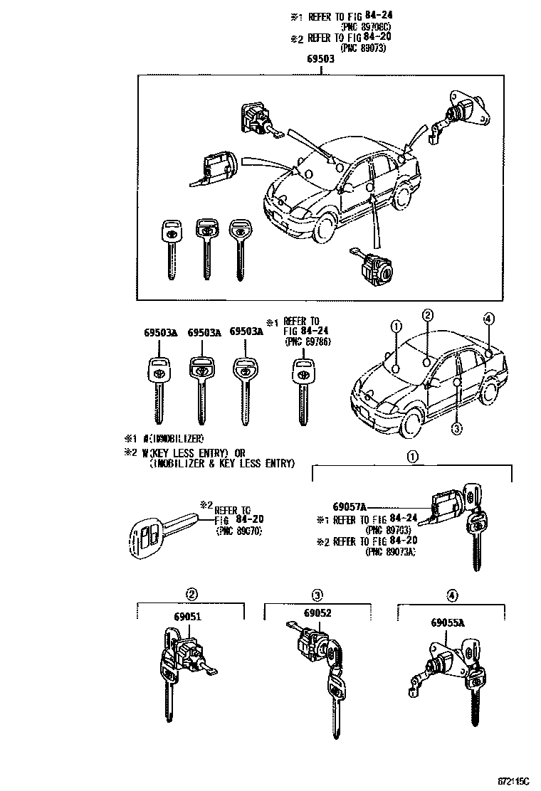 Toyota COROLLA 锁芯组件 EPC diagram — 672115C