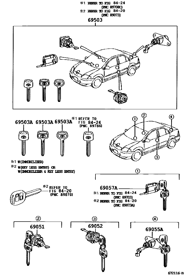 Toyota COROLLA 锁芯组件 EPC diagram — 672116B