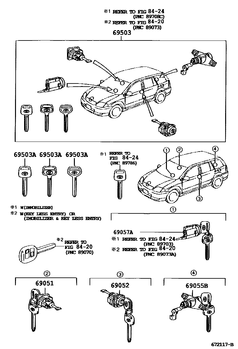 Toyota COROLLA 锁芯组件 EPC diagram — 672117B