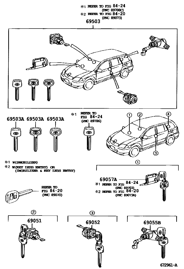 Toyota COROLLA 锁芯组件 EPC diagram — 672961A