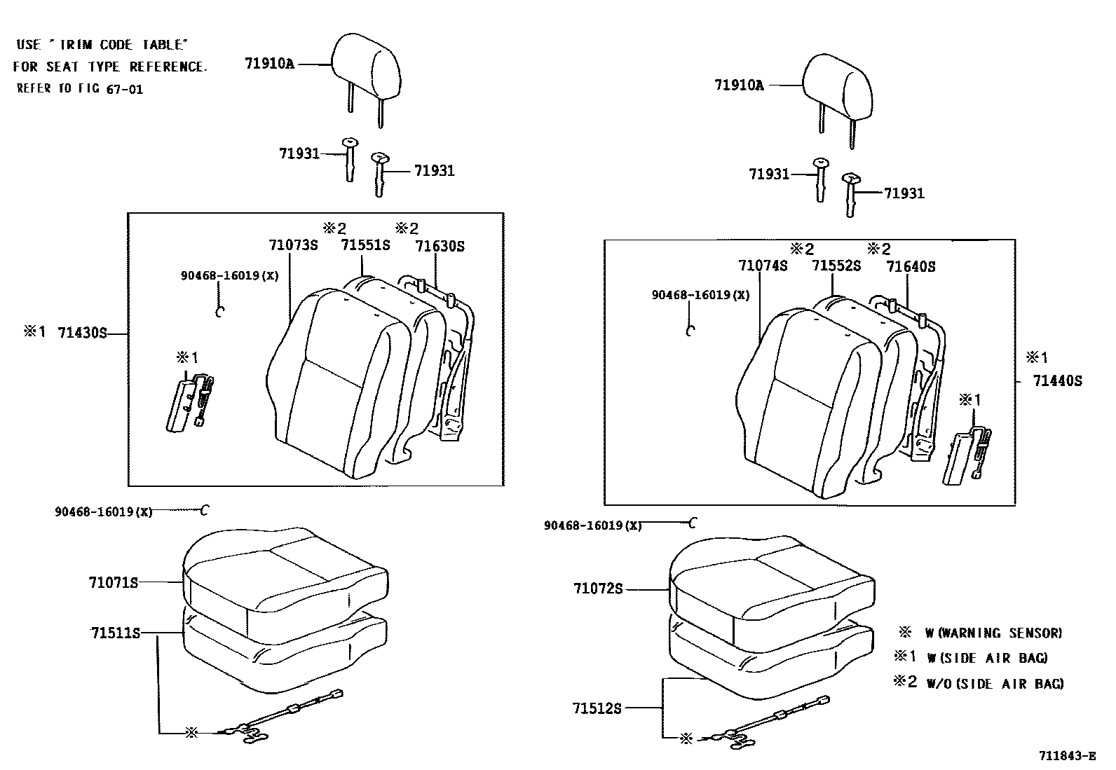 Toyota COROLLA 前排座椅和座椅滑轨 EPC diagram — 711843E