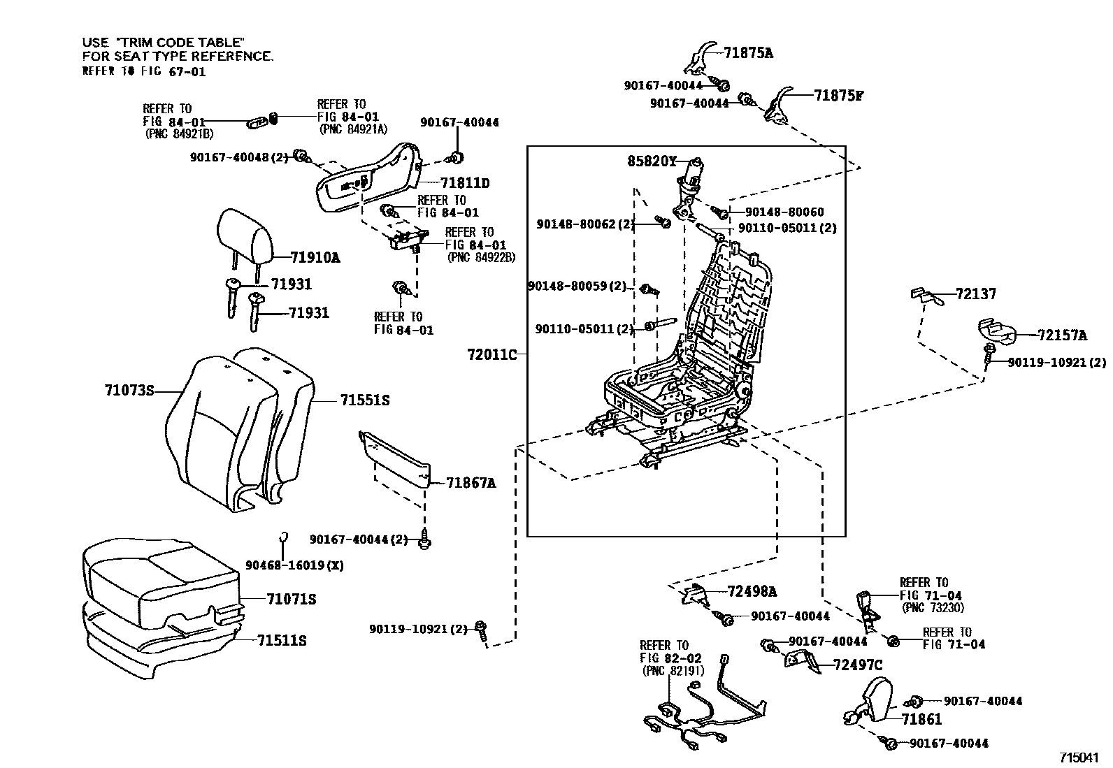 Toyota COROLLA 前排座椅和座椅滑轨 EPC diagram — 715041A