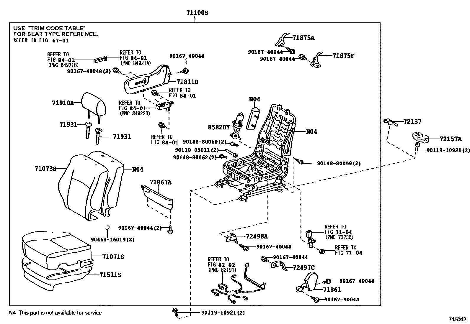 Toyota COROLLA 前排座椅和座椅滑轨 EPC diagram — 715042A