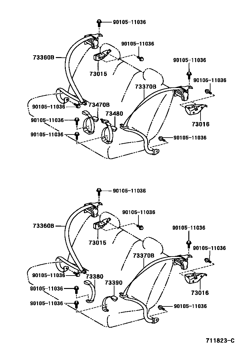 Toyota COROLLA 安全带和儿童保护座椅 EPC diagram — 711823C