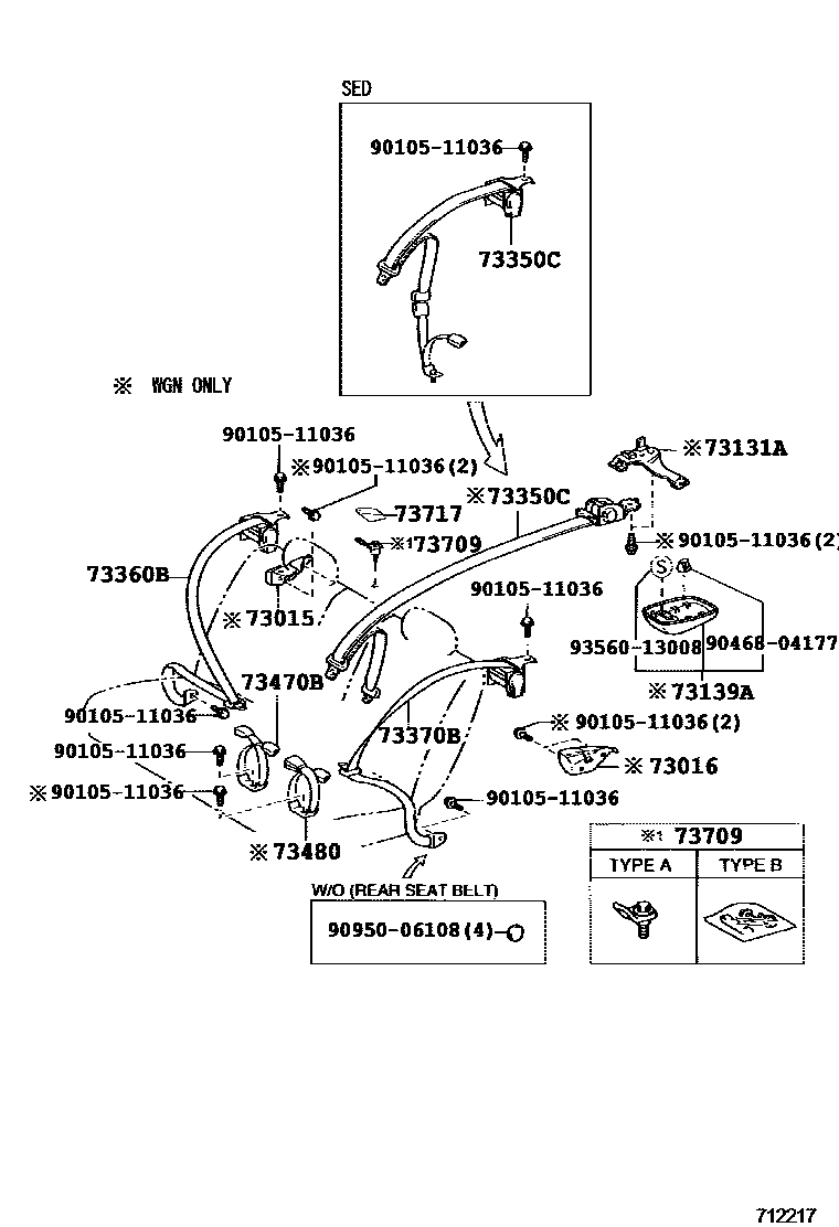 Toyota COROLLA 安全带和儿童保护座椅 EPC diagram — 712217F