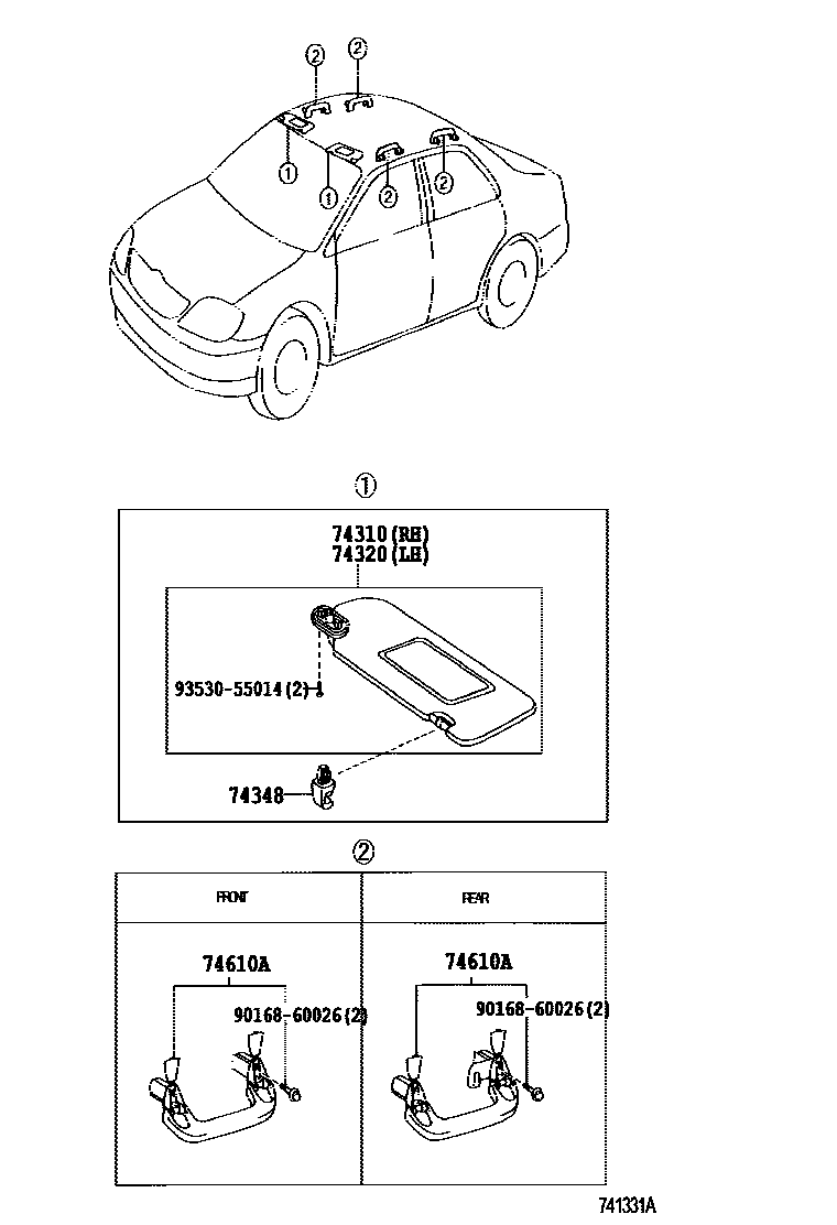 Toyota COROLLA 扶手和遮阳板 EPC diagram — 741331A