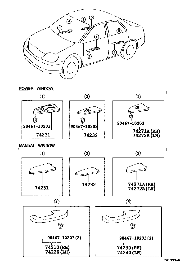 Toyota COROLLA 扶手和遮阳板 EPC diagram — 741337A