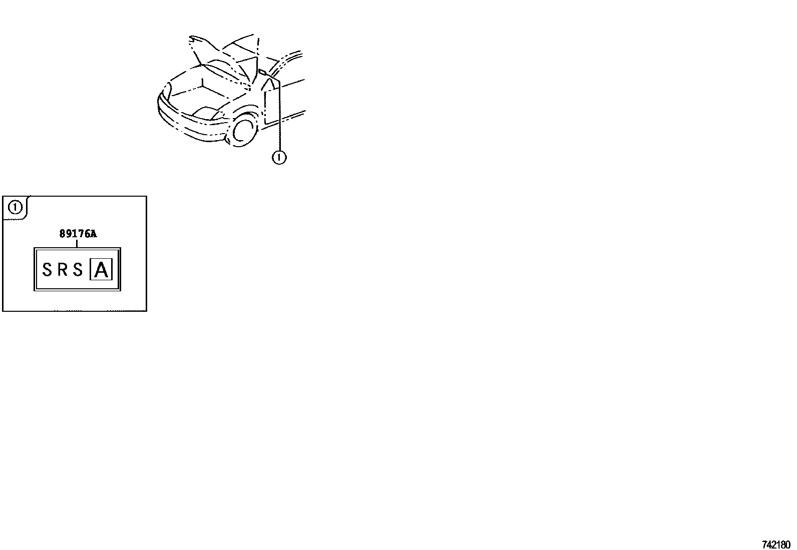Toyota COROLLA 警示铭牌(车外和车内) EPC diagram — 742180