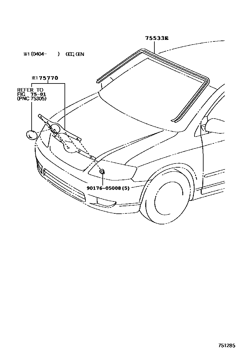Toyota COROLLA 前防护条 EPC diagram — 751285A