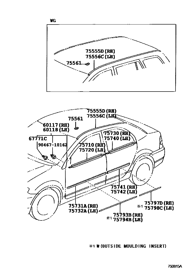 Toyota COROLLA 侧防护条 EPC diagram — 750815A