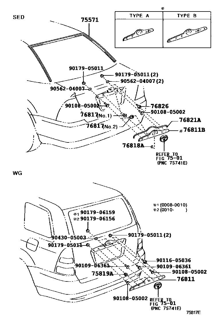 Toyota COROLLA 后防护条 EPC diagram — 750817E