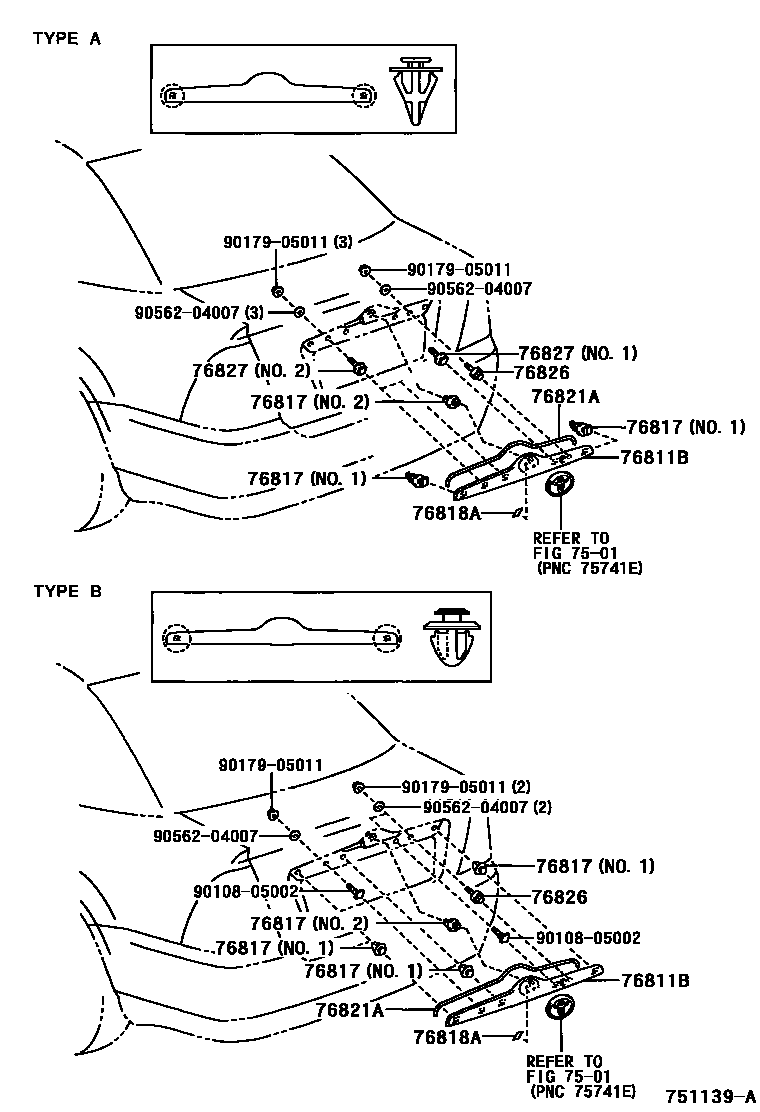 Toyota COROLLA 后防护条 EPC diagram — 751139A