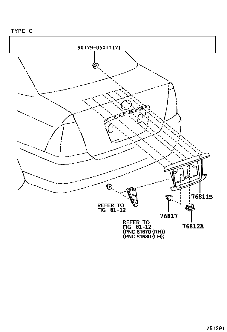 Toyota COROLLA 后防护条 EPC diagram — 751291