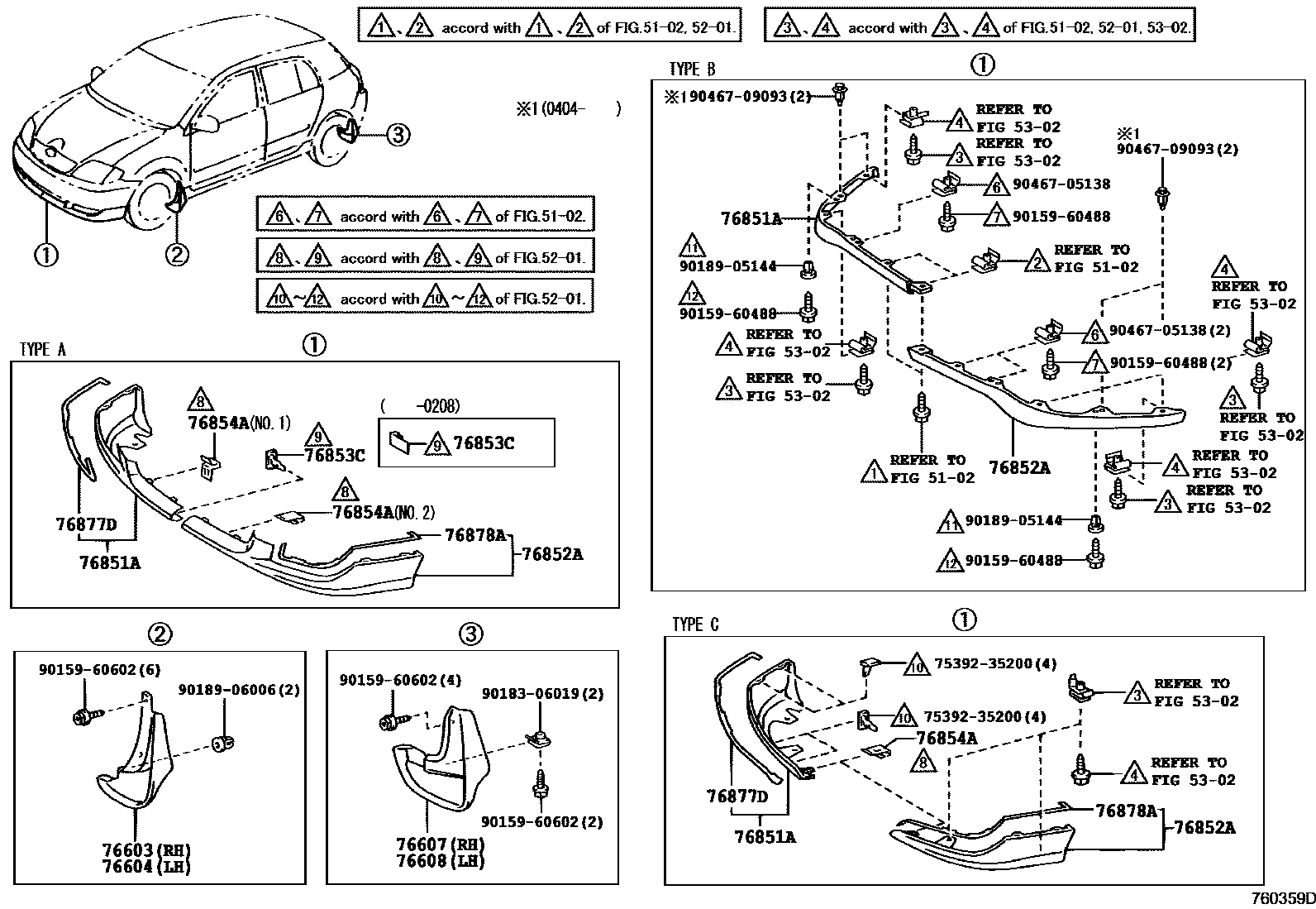 Toyota COROLLA 挡泥板和扰流板 EPC diagram — 760359D