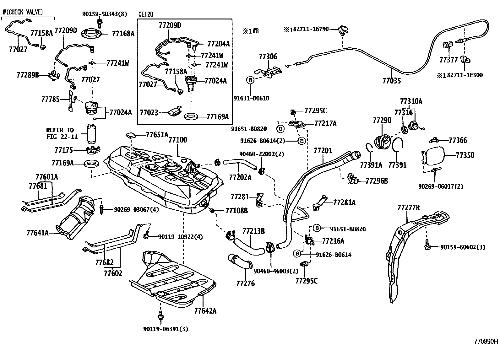 Toyota COROLLA 燃油箱和燃油管 EPC diagram — 770890H