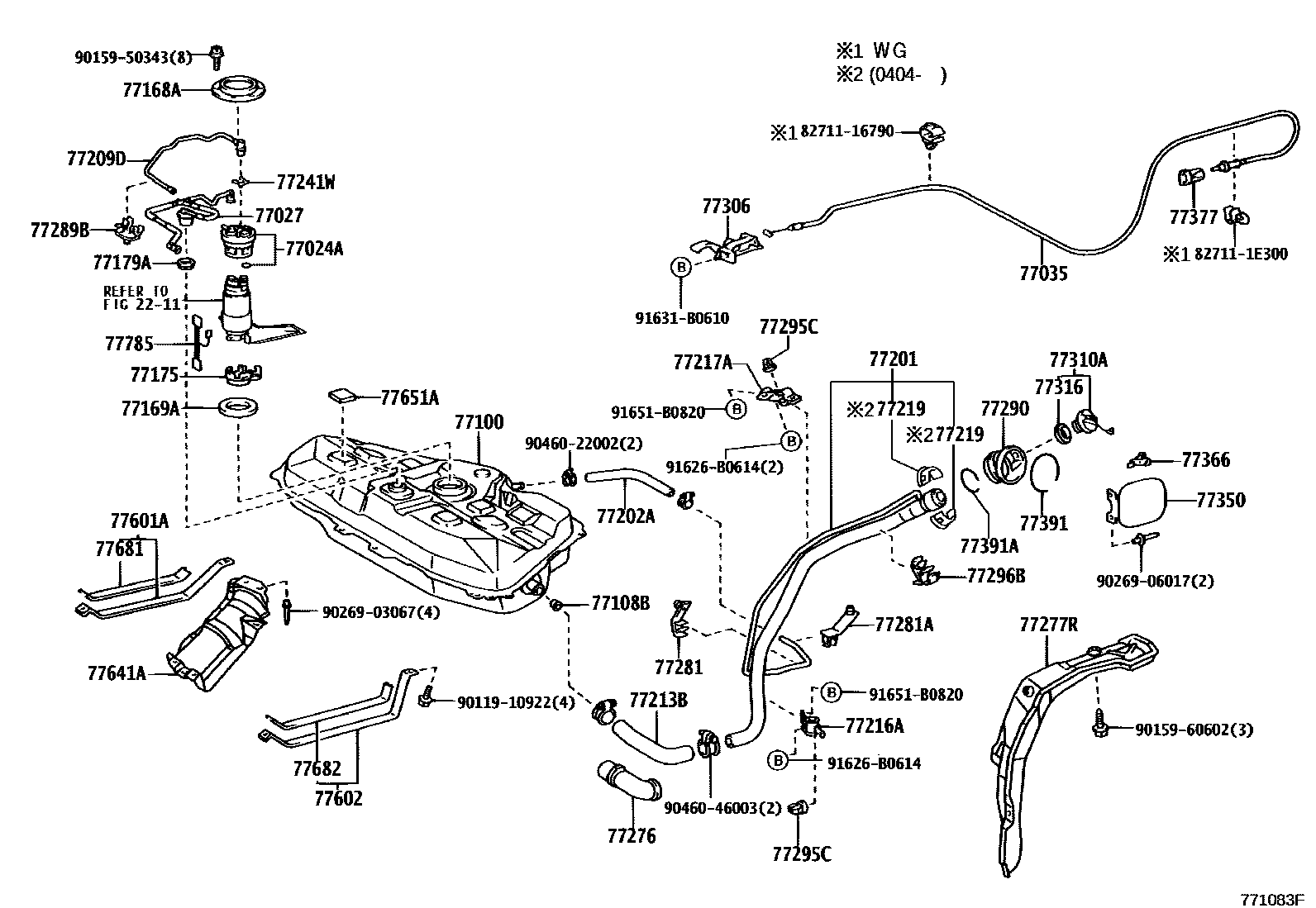 Toyota COROLLA 燃油箱和燃油管 EPC diagram — 771083F