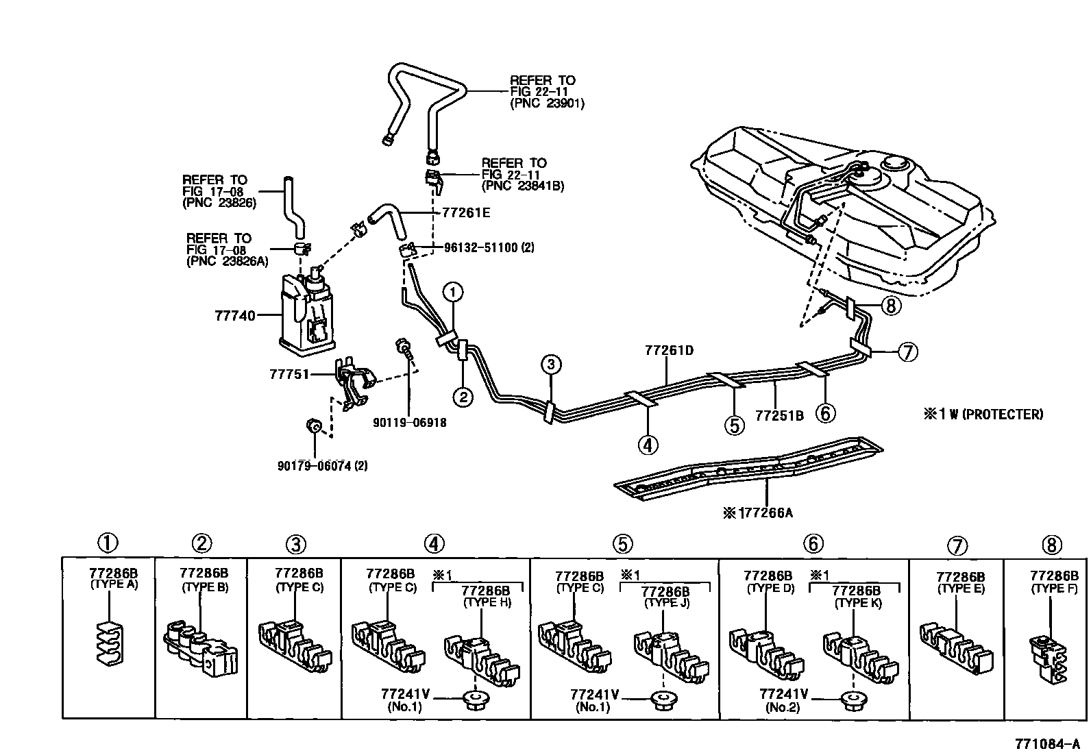 Toyota COROLLA 燃油箱和燃油管 EPC diagram — 771084A
