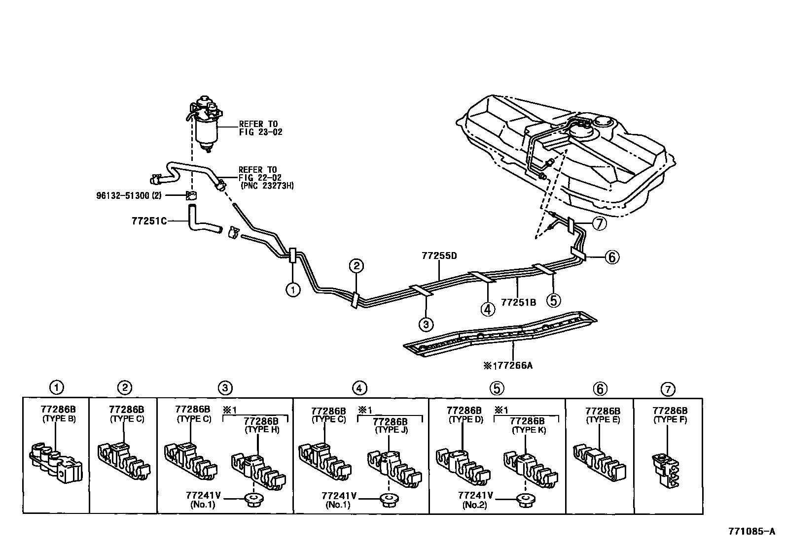 Toyota COROLLA 燃油箱和燃油管 EPC diagram — 771085A