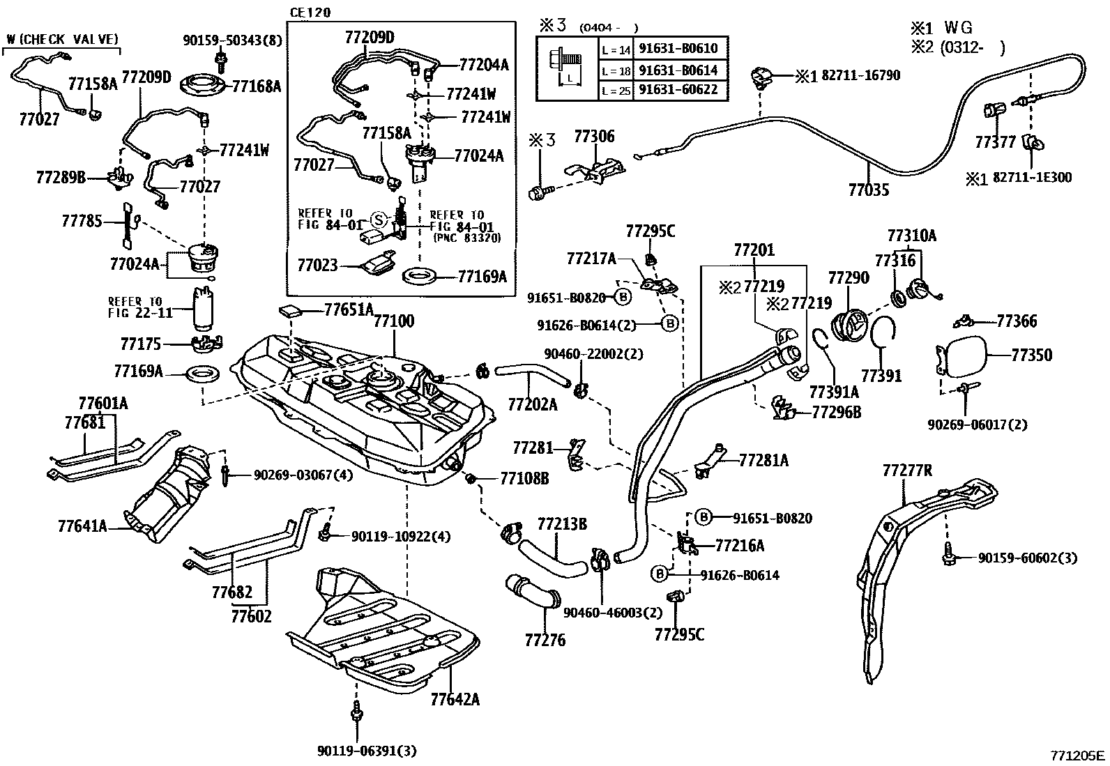 Toyota COROLLA 燃油箱和燃油管 EPC diagram — 771205E
