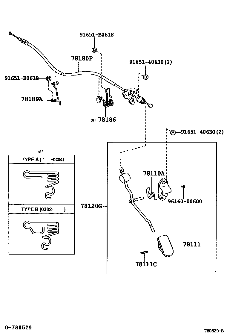 Toyota COROLLA accelerator pedal connecting rod EPC diagram — 780529B