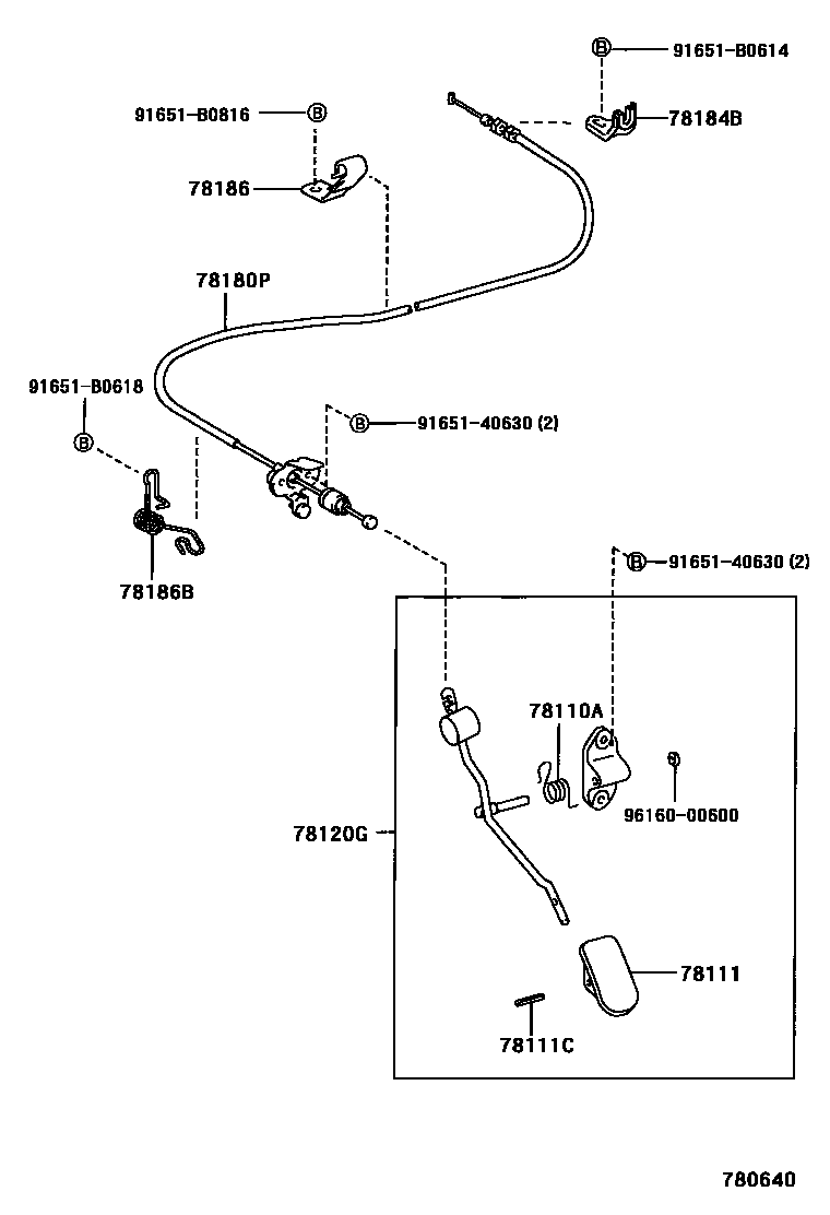 Toyota COROLLA accelerator pedal connecting rod EPC diagram — 780640