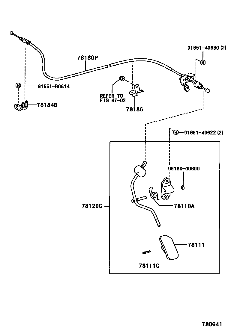 Toyota COROLLA accelerator pedal connecting rod EPC diagram — 780641