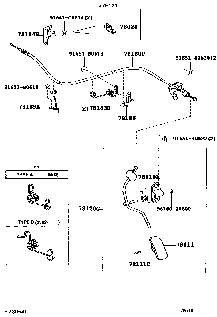 Toyota COROLLA accelerator pedal connecting rod EPC diagram — 780645C