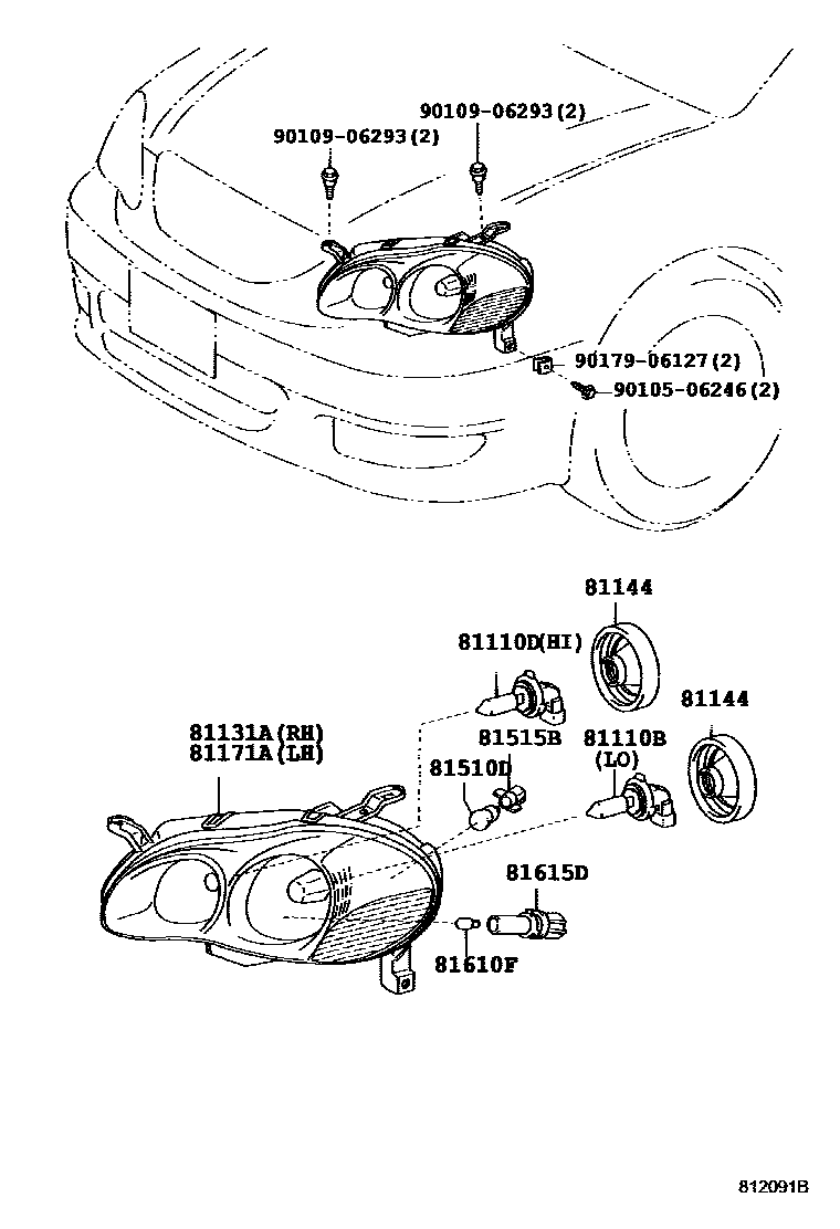 Toyota COROLLA Headlamp EPC diagram — 812091B