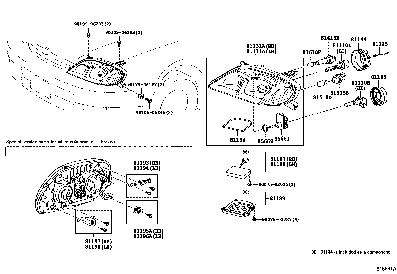 Toyota COROLLA Headlamp EPC diagram — 815661A