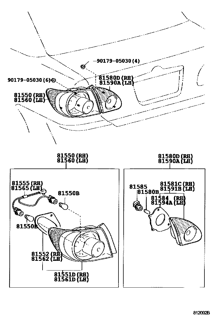Toyota COROLLA 后组合灯 EPC diagram — 812092B