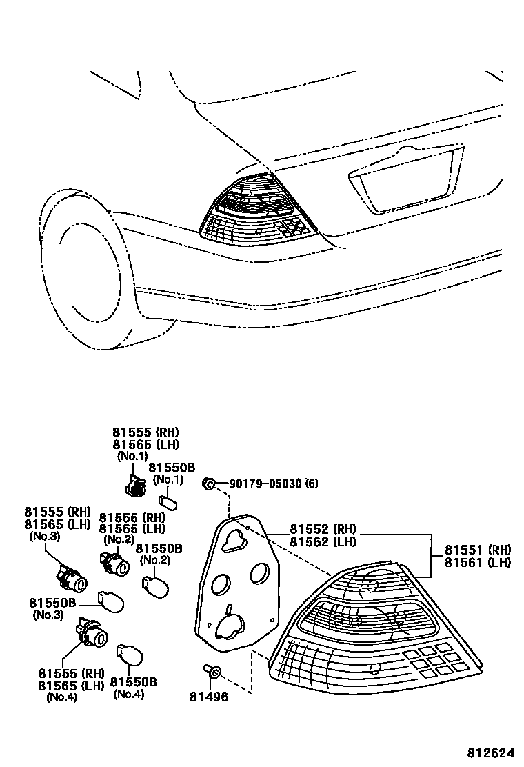Toyota COROLLA 后组合灯 EPC diagram — 812624
